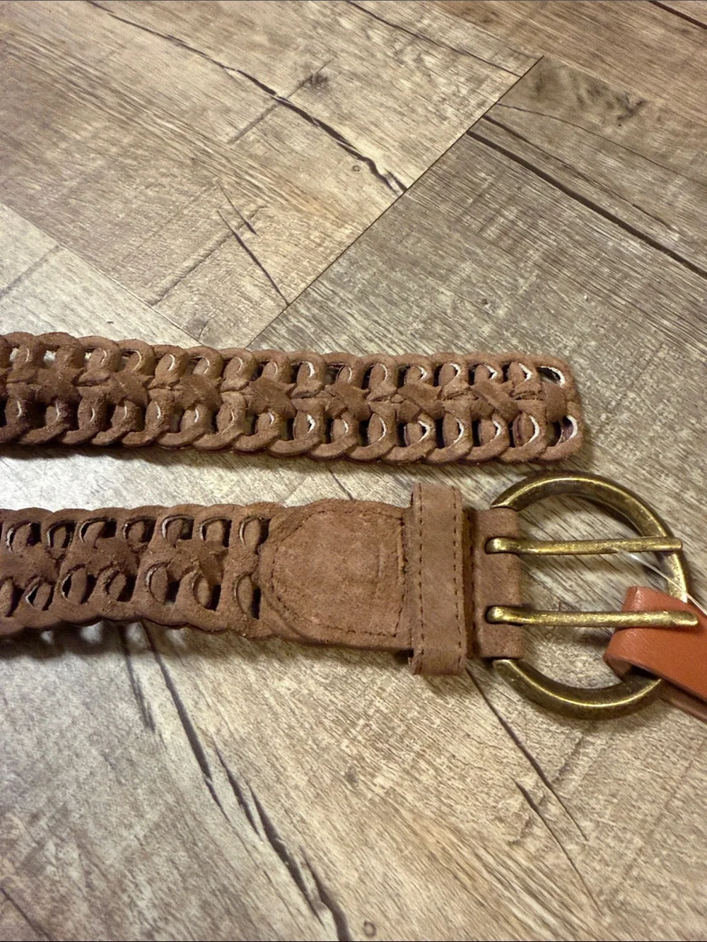 Coldwater Creek Brown Braided Leather Belt with Gold Hardware size large